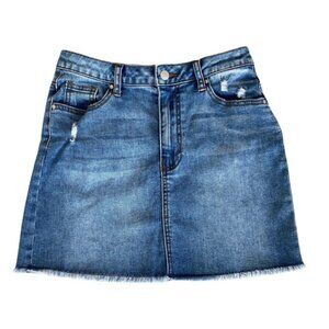 Harlow raw hem distressed stretch denim mini skirt. Women’s size S